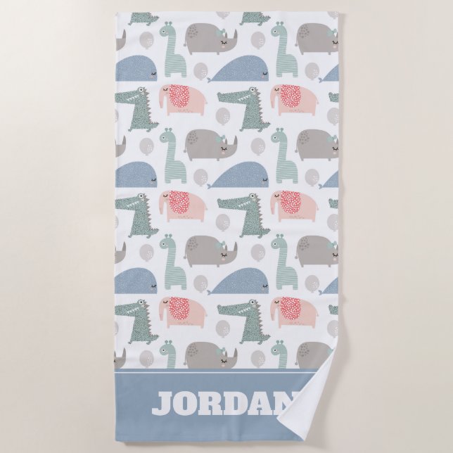 Serviette De Plage Drôle Visage mignon Doodle Motif animal (Devant)