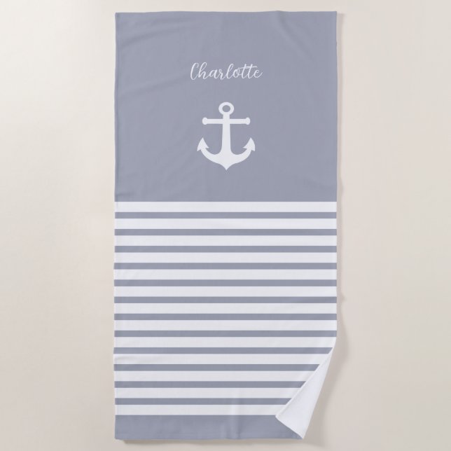 Serviette De Plage Dusty Bleu Blancs Blancs Nautique Personnalisé (Devant)
