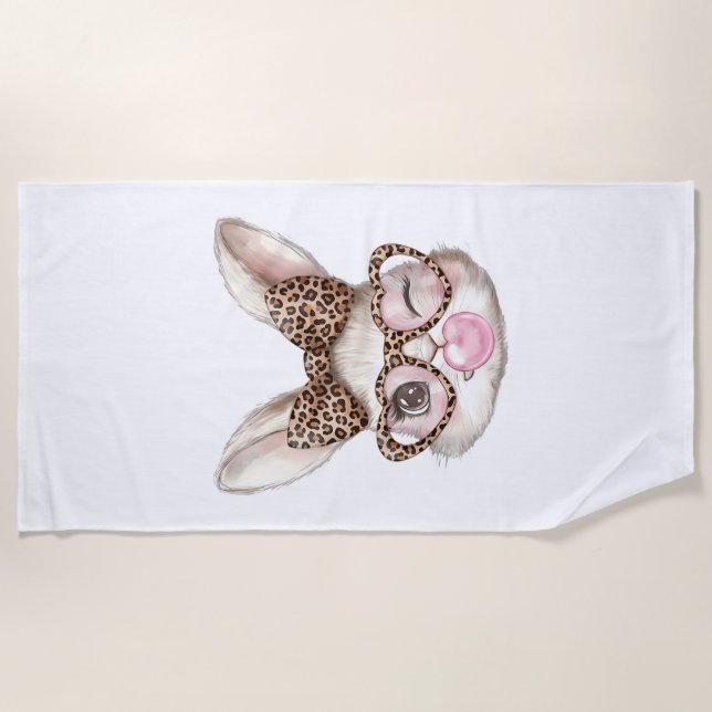 Serviette De Plage Easter Bunny Cute Glasses Leopard Bunny Rabbit Eas (Devant)