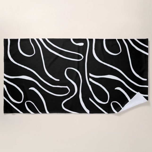 Serviette De Plage Ebb et Flux 2 - Noir sur White Beach (Devant)