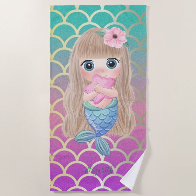 Serviette De Plage Écaille de bébé sirène mignonne (Devant)
