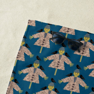 Serviette De Plage Écarette de paille d'Halloween et Ravens à motifs