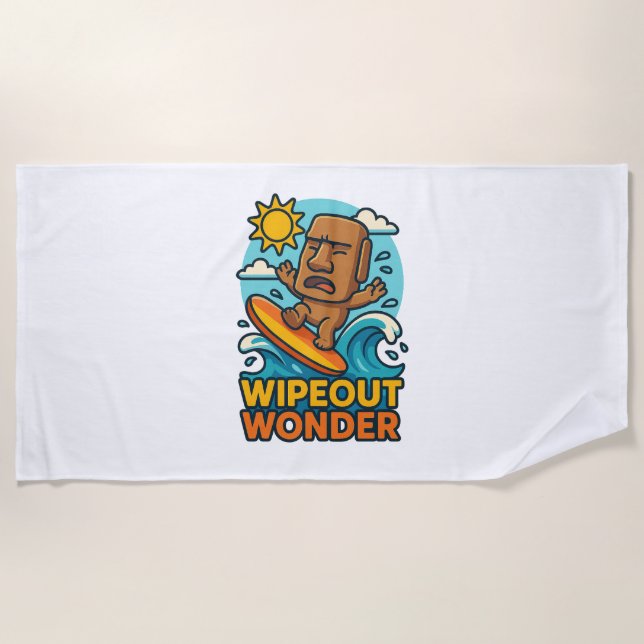 Serviette De Plage Échec du Surf Wipeout Moai Chibi (Devant)