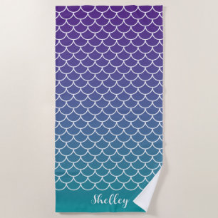 Serviette De Plage Échelle de poisson de sirène Turquoise violette
