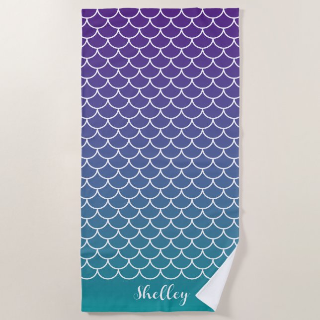 Serviette De Plage Échelle de poisson de sirène Turquoise violette (Devant)