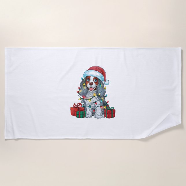 Serviette De Plage Éclairage de Noël Chapeau American Eau Spaniel Chi (Devant)