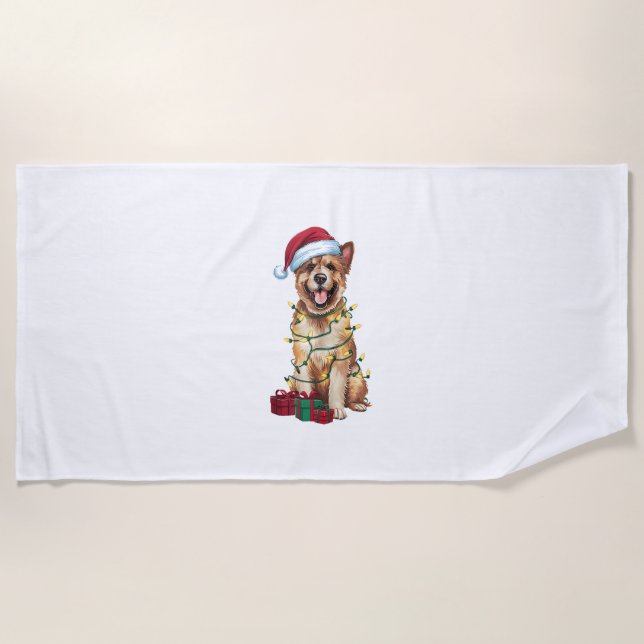 Serviette De Plage Éclairage de Noël Chapeau de Noël Bouvier des Flan (Devant)