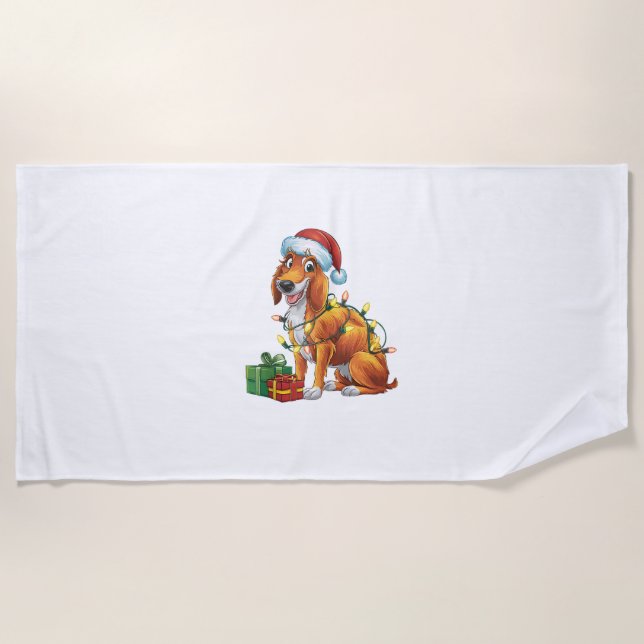 Serviette De Plage Éclairage de Noël chapeau écossais Deerhound Chien (Devant)