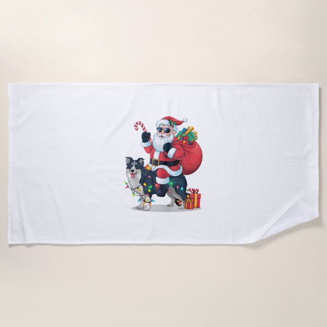 Serviette De Plage Éclairage de Noël Père Noël équitation frontière C (Devant)