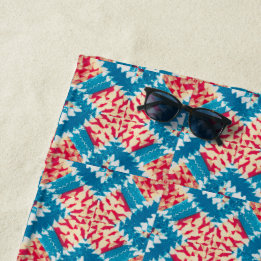 Serviette De Plage Eclectique Boho Rouge Turquoise X Carreaux.