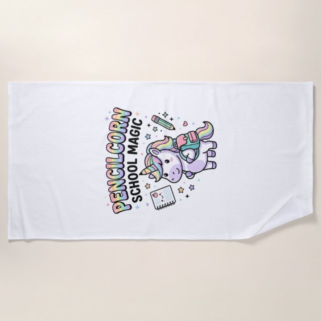 Serviette De Plage École de licorne Pencilcorn Magie Charmante Merch  (Devant)
