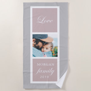 Serviette De Plage Écriture d'amour famille photo monogramme serviett