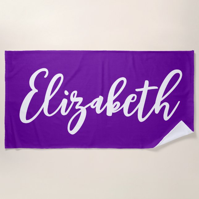 Serviette De Plage Écriture de lettrage violet vif et blanc (Devant)