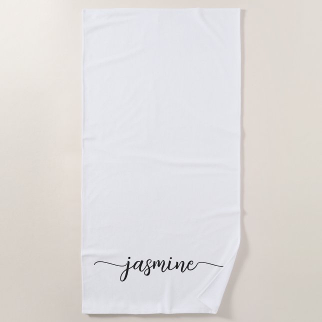Serviette De Plage Écriture Énorme de Nom de Monogramme Blanc Minimal (Devant)