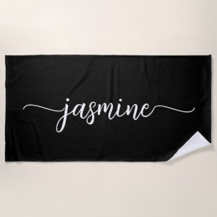 Serviette De Plage Écriture Énorme de Nom Monogramme Noir Minimaliste