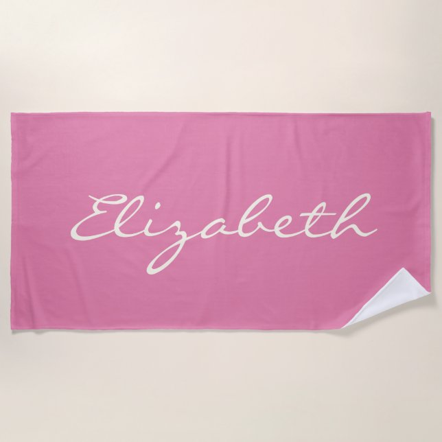 Serviette De Plage Écriture manuscrite rose élégante Nom      (Devant)