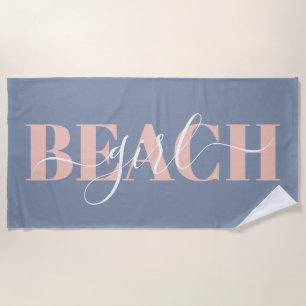 Serviette De Plage écriture typographie moderne bleu rose plage citat