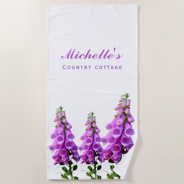 Serviette De Plage Écriture violette blanche fleur sauvage rose fleur (Devant)