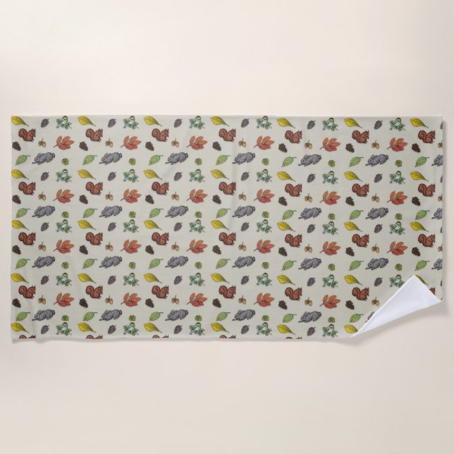 Serviette De Plage Écureuils, lapins et oiseaux (Devant)