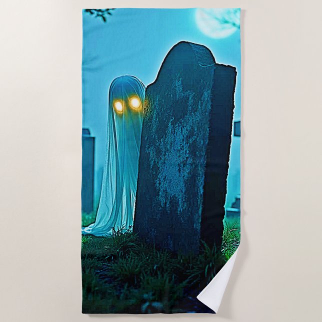 Serviette De Plage Eerie Glimpse du fantôme du cimetière (Devant)