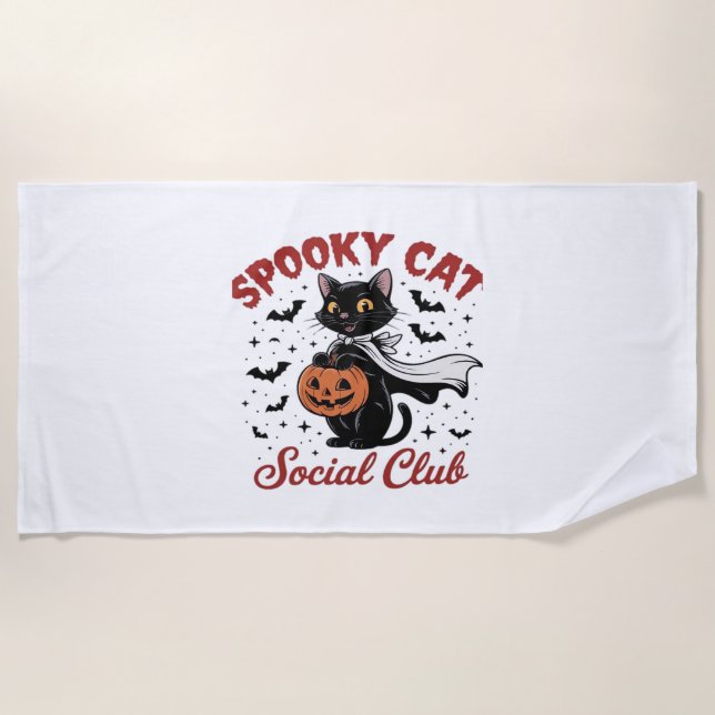 Serviette De Plage Éffrayant Cat Social Club PNG - Cute Halloween Cla (Devant)