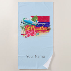 Serviette De Plage Église Saint-Maarten Retro Caribbean Vintage Islan