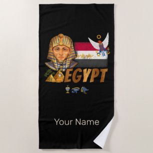 Serviette De Plage Égypte Vintage Pharaon Drapeau Et Pyramides Souven