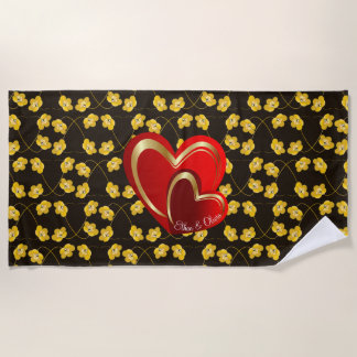 Serviette De Plage Élégant amour Coeurs rouges Cadeau personnalisé