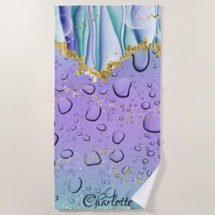 Serviette De Plage Elégant Aqua Blue Gradient Ombre Nom personnalisé