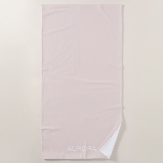 Serviette De Plage Élégant Beige Bleu Nom personnalisé (Devant)