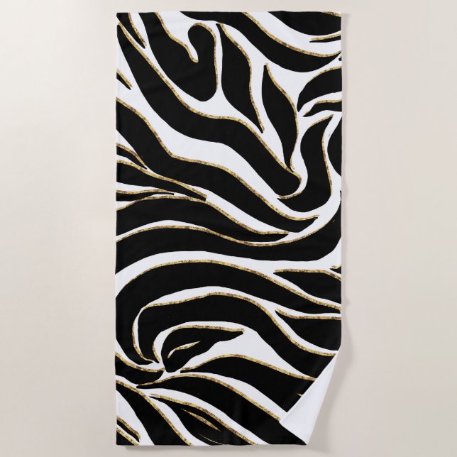 Serviette De Plage Elegant Black Gold Zebra White Animal Print (Devant)
