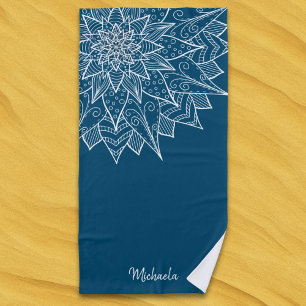 Serviette De Plage Elégant bleu Floral été