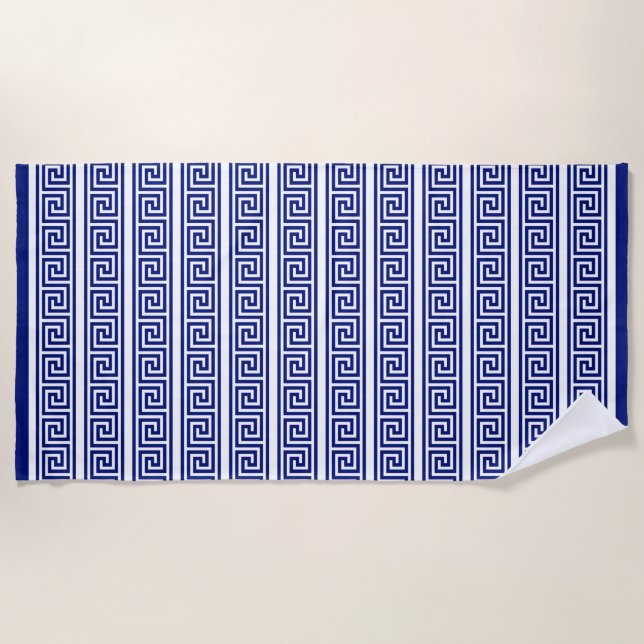 Serviette De Plage Élégant bleu marine et blanc (Devant)