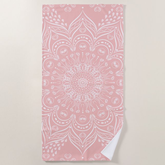 Serviette De Plage Elégant Boho Mandala Blush Pink (Devant)