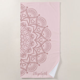 Serviette De Plage Elégant Boho Mandala Blush Rose Or