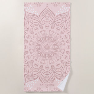 Serviette De Plage Elégant Boho personnalisé Blush Pink Mandala