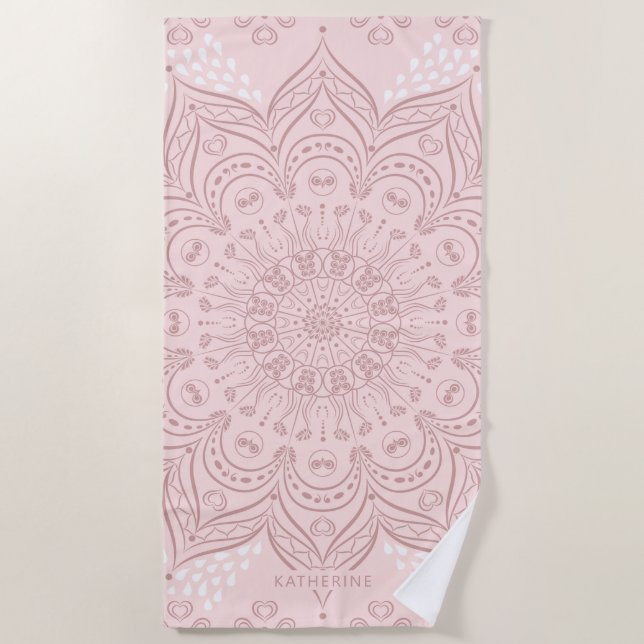 Serviette De Plage Elégant Boho personnalisé Blush Pink Mandala (Devant)