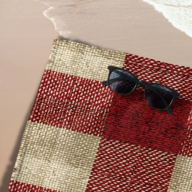 Serviette De Plage Elegant Burgundy Ivory Rust Red Plaid Pattern (Créateur téléchargé)