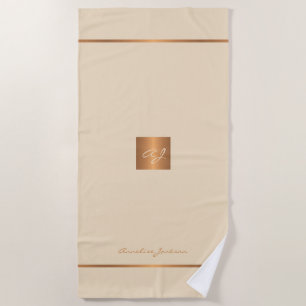 Serviette De Plage Élégant chic ivoire or moderne monogrammed rayures