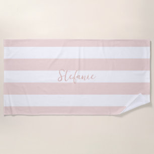 Serviette De Plage Élégant chic Pink rayé cadeaux de douche nuptiale