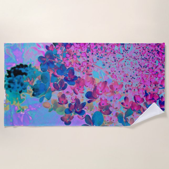 Serviette De Plage Elegant Dark Blue and Magenta Limelight Hydrangea (Devant)