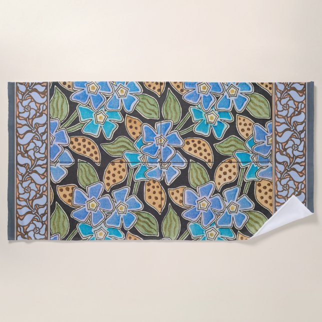 Serviette De Plage Élégant Fleur Bleu Périwinkle Floral Classic (Devant)