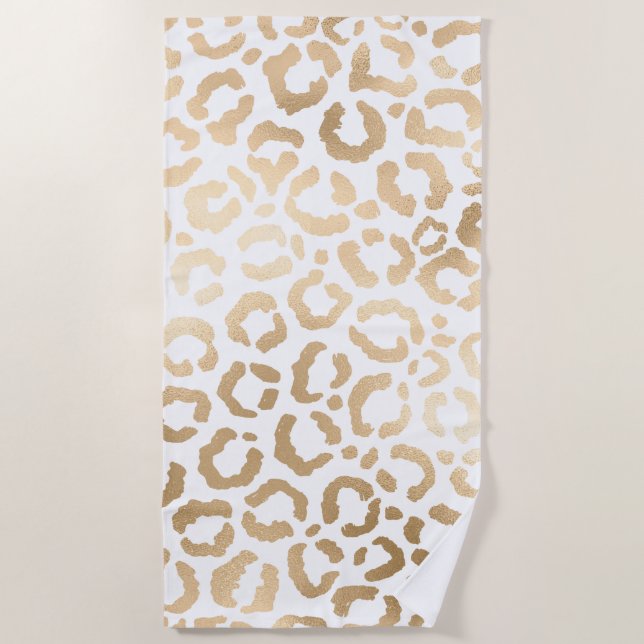 Serviette De Plage Elegant Gold White Leopard Cheetah Animal Print (Devant)