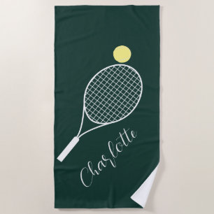 Serviette De Plage Élégant Joueur de script Nom Tennis Club Vert