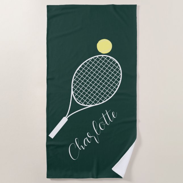 Serviette De Plage Élégant Joueur de script Nom Tennis Club Vert (Devant)
