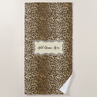 Serviette De Plage Élégant Leopard Motif classique Nom personnalisé