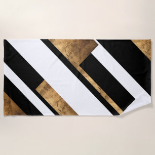 Serviette De Plage Élégant Métal Noir Et Blanc Géométrique Chic
