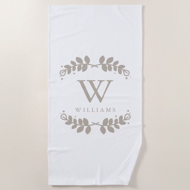 Serviette De Plage Élégant Monogramme Cadre Beige (Devant)