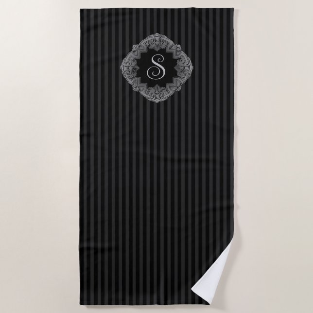 Serviette De Plage Élégant, Monogramme Initial (Devant)