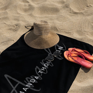 Serviette De Plage Élégant Monogramme Moderne Personnalisé Avec Nom
